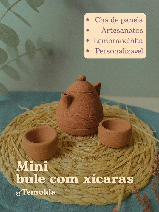 Mini bule de cerâmica com 2 xícaras - Personalizado | Temolda
